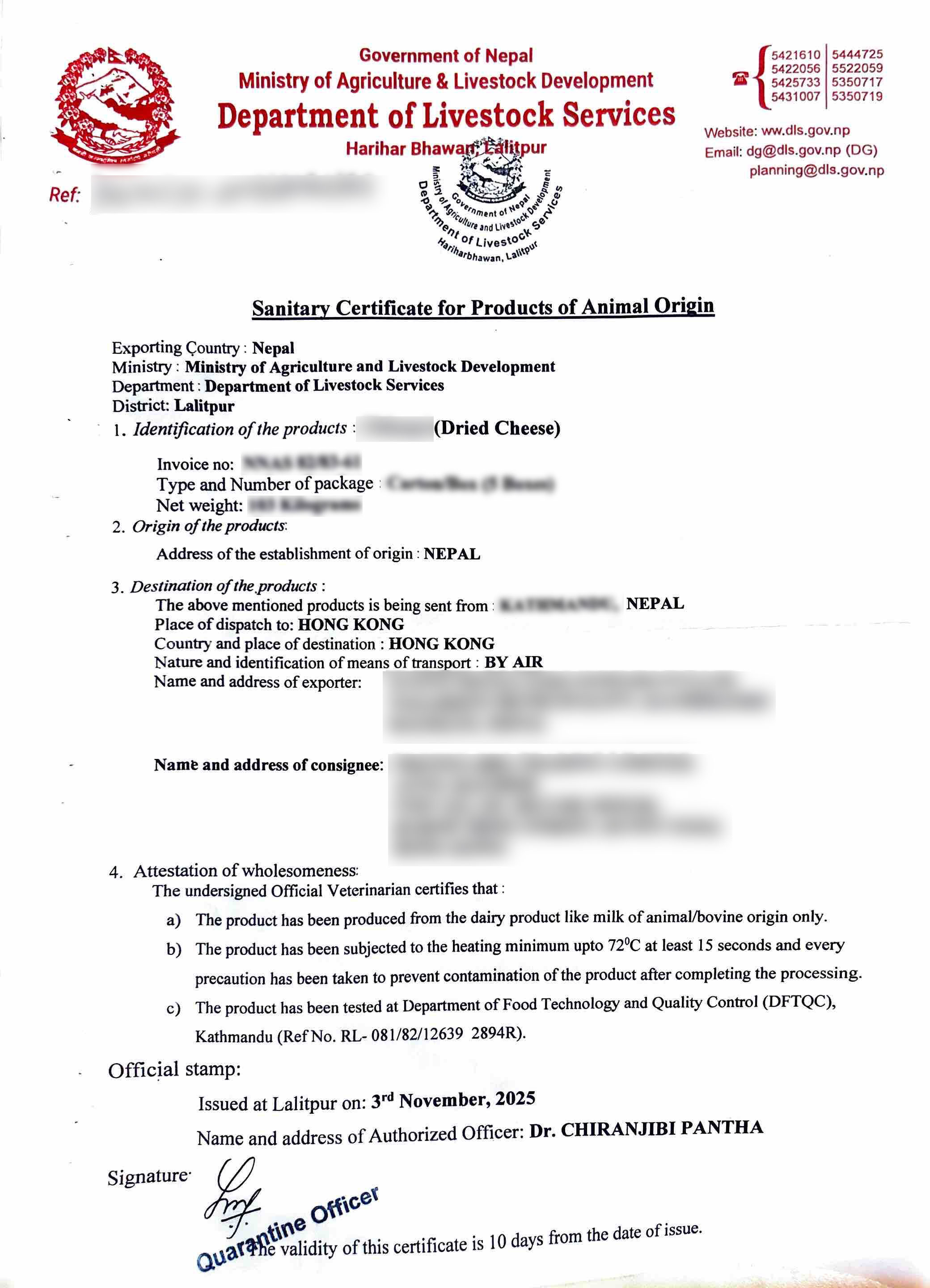 Health Certificate for Traditional Yak Chews