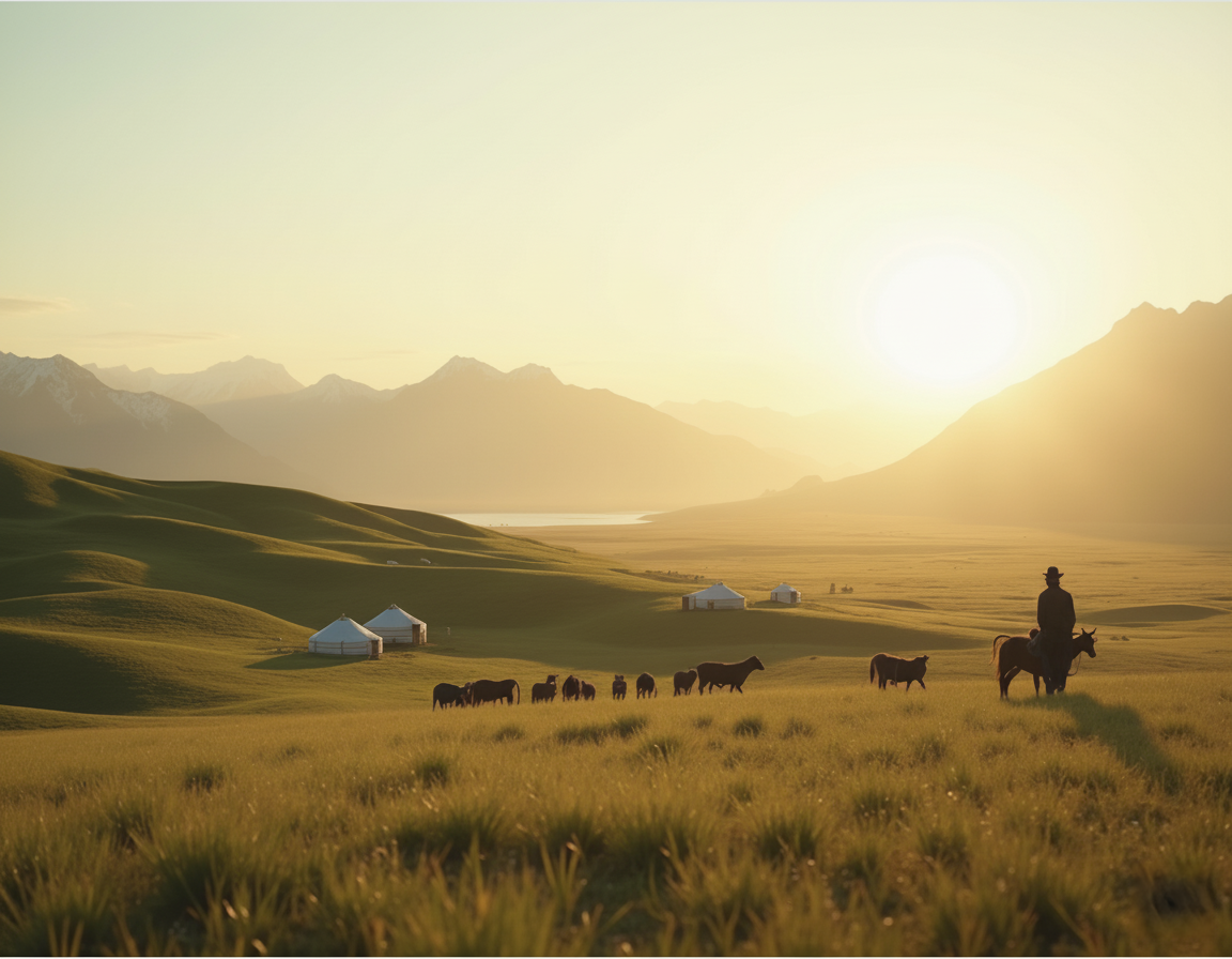 Mongolian grasslands with traditional herders