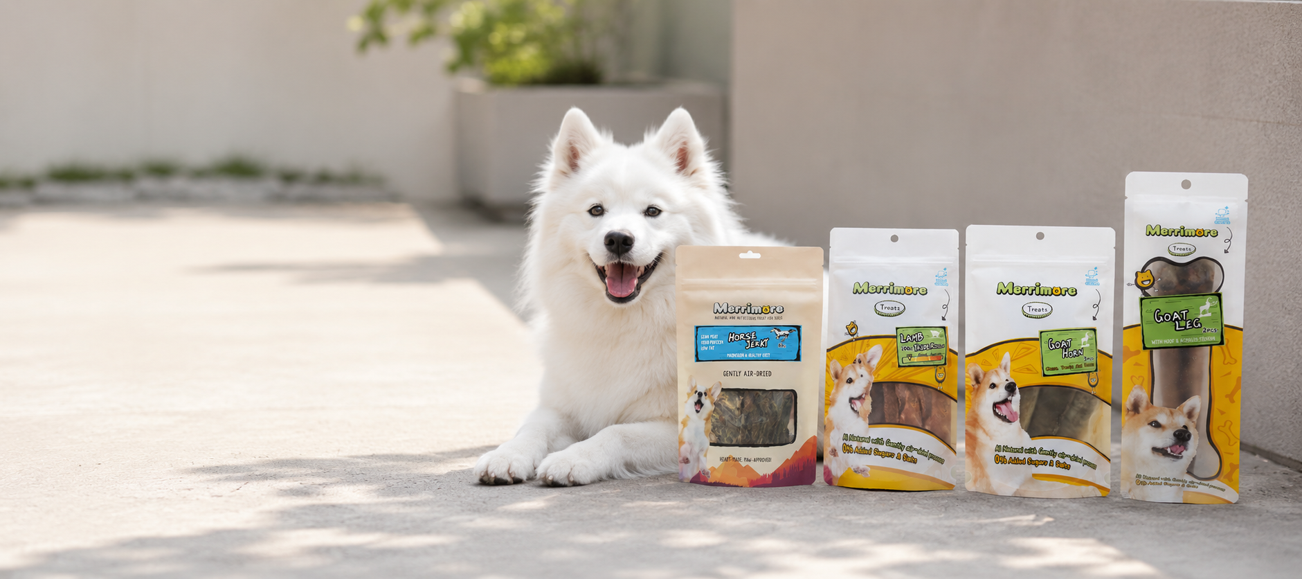 Natural dog treats arranged for a Merrimore cart offer